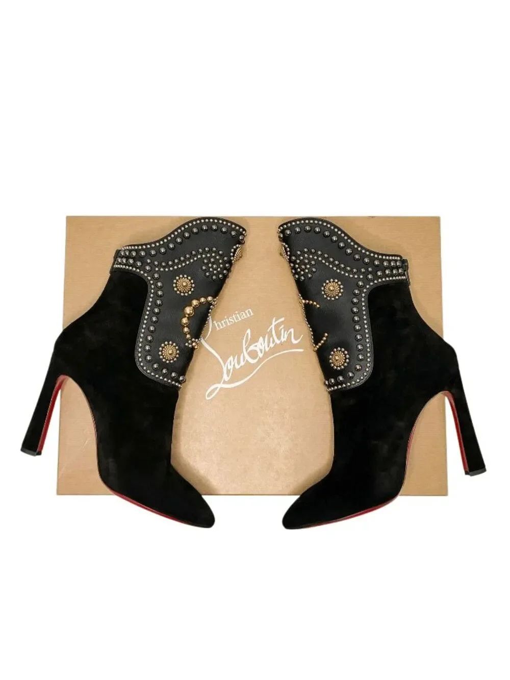 Christian Louboutin Studded Alix Booties EU 40 Black Suede 100mm Heel Red Sole